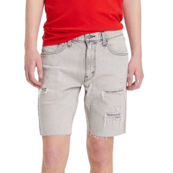 NEW Levis Mens 412 Slim Fit Shorts Grey Distressed 9" Inseam Cutoff Size 42 - Picture 1 of 6